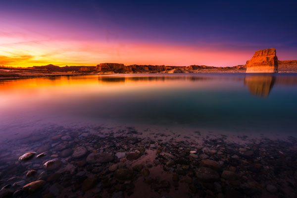 Beautiful sunset at Lone Rock in Lake Powell