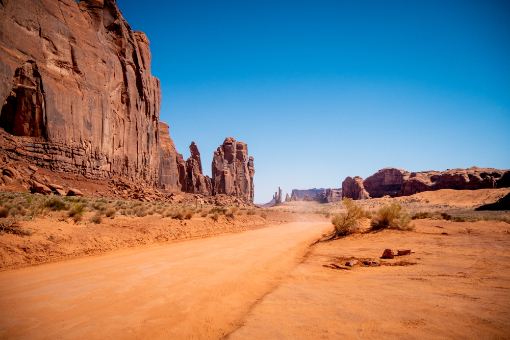 Road through the desert in Monument Valley